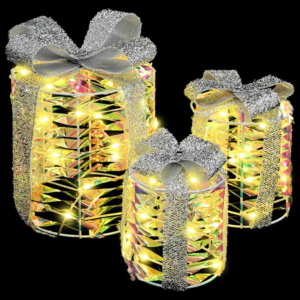 Gift Box Decoration 3 pcs Warm white 20 x 20 x 20 cm PET